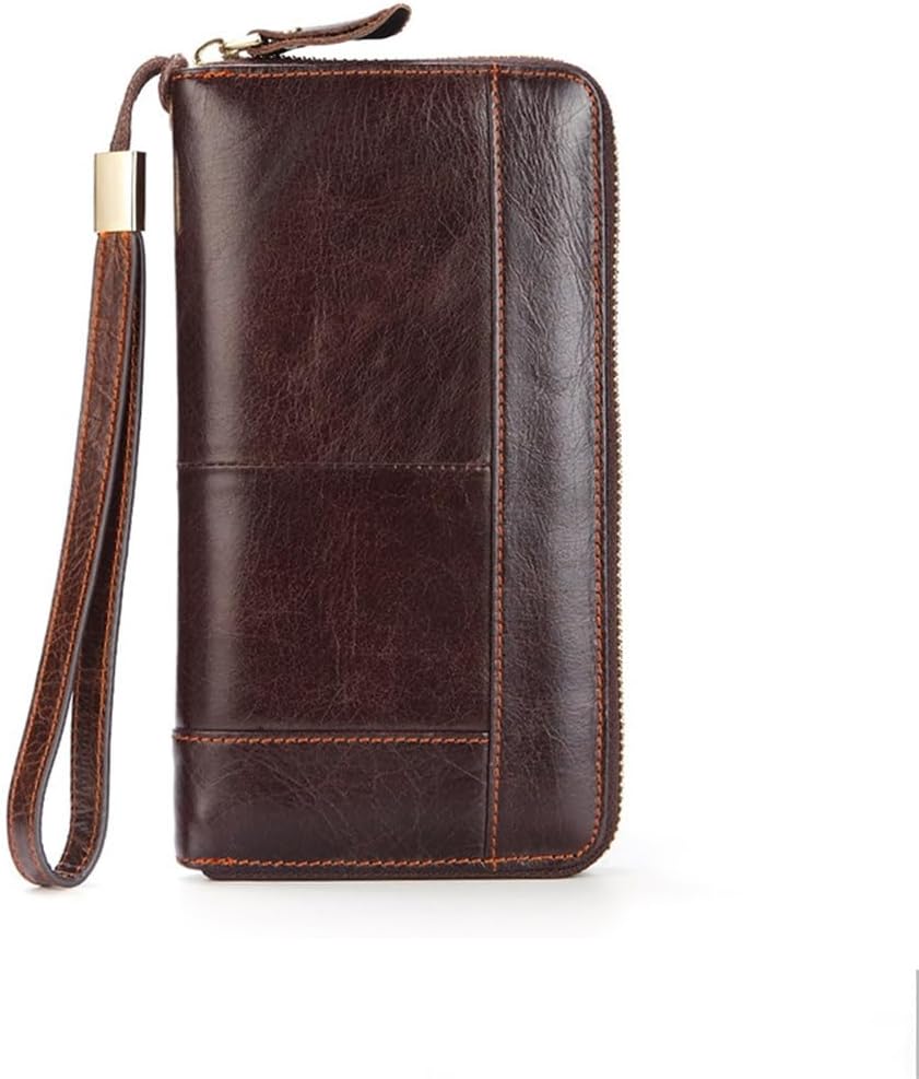 Men Long Clutch Bag Leather Wallet Layer Cowhide Money Clip Business Cell Phone Multifunction