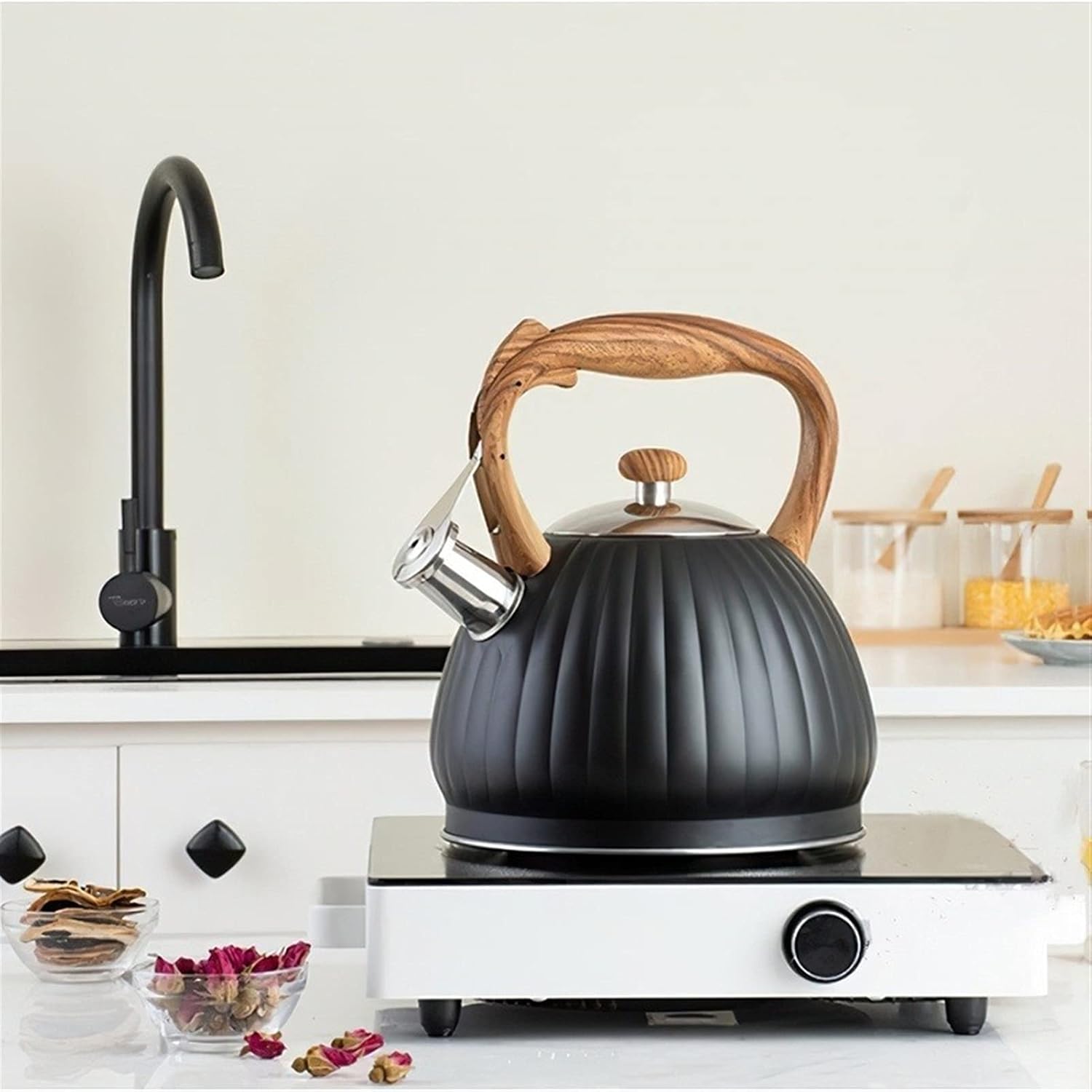 Whistling Kettle Tea Kettle Stainless Steel Tea Kettle Pumpkin Shape Tea Pot Ergonomic Handle 3L Whistling Teakettle Heat Insulation and Anti-Scald Teakettle Teapot