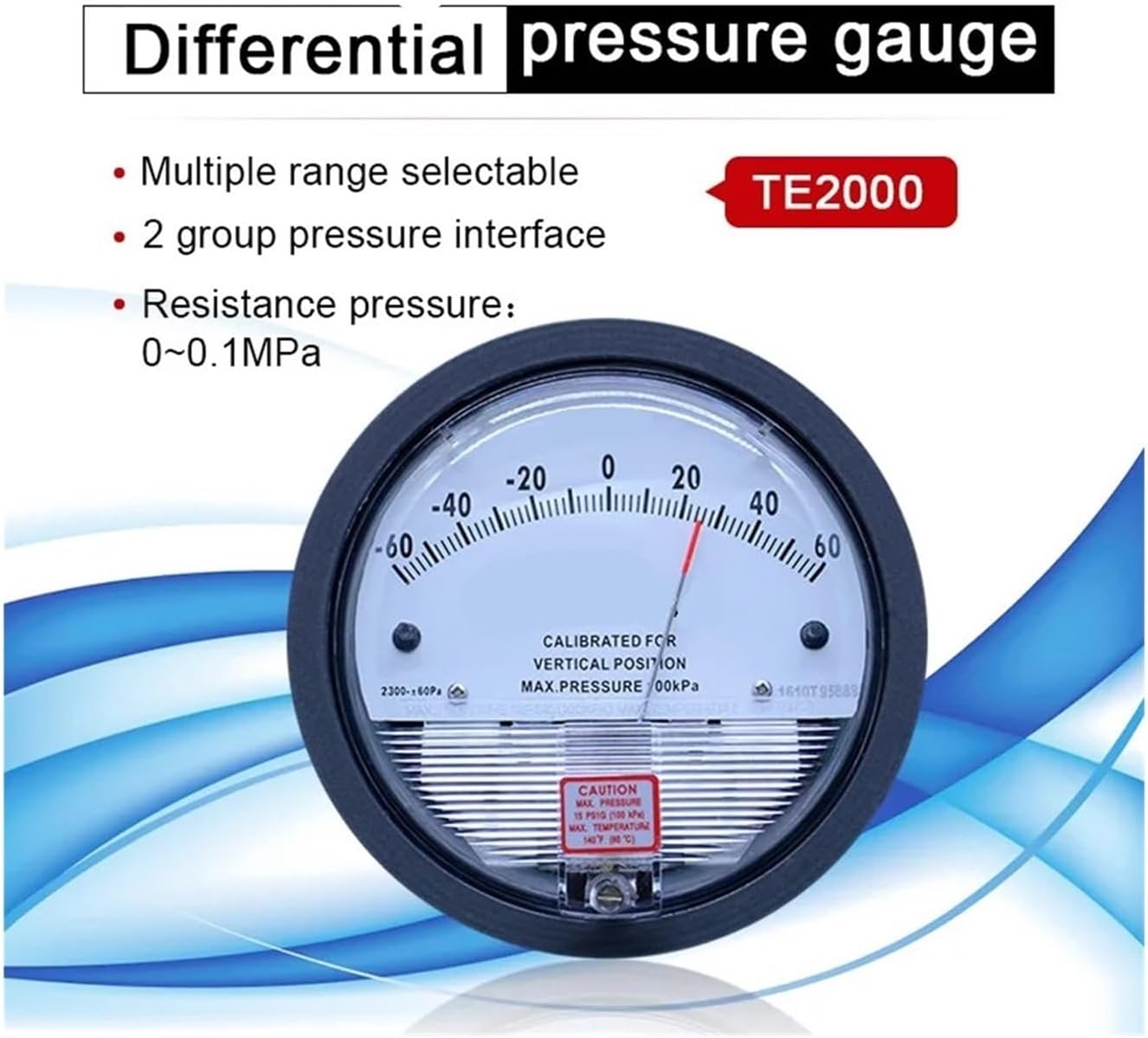 Differential Pressure Gauge Vacuum Manometer Micro Pressure Gauge Measuring Range 0-30PA~0-30KPA(-1KPA-1KPA)