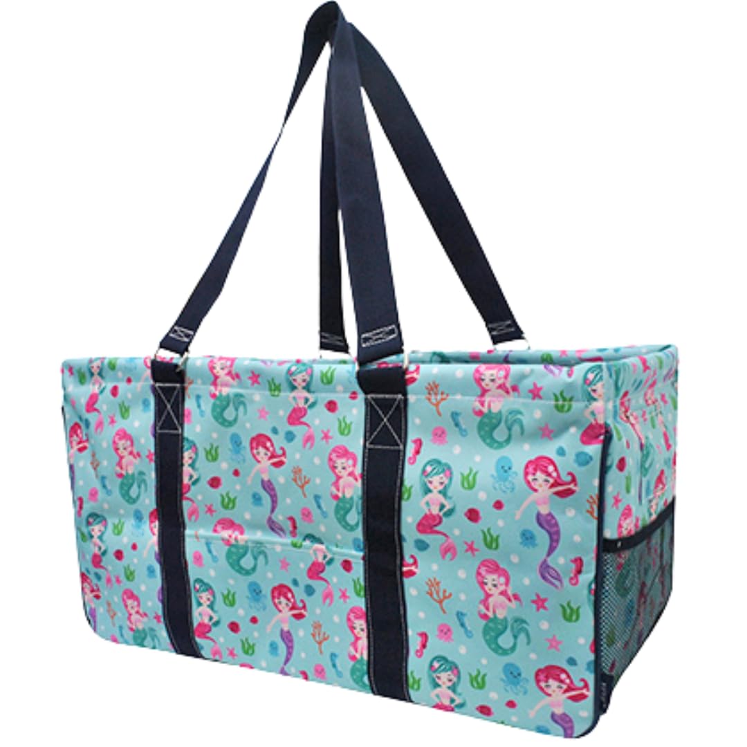 NGIL Extra Large Utility Tote Reusable Grocery Bag Oversized Collapsible for Groceries, Storage, Picnic, Beach (Mermaid-Navy)