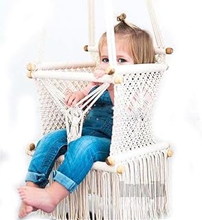 LBYLYH Asiento De La Silla Hamaca - Algodón Telar Manual Macramé Actividades Paralelas De Bohemia - Niña Portátil Hamaca Oscilación Interna O Externa Beige