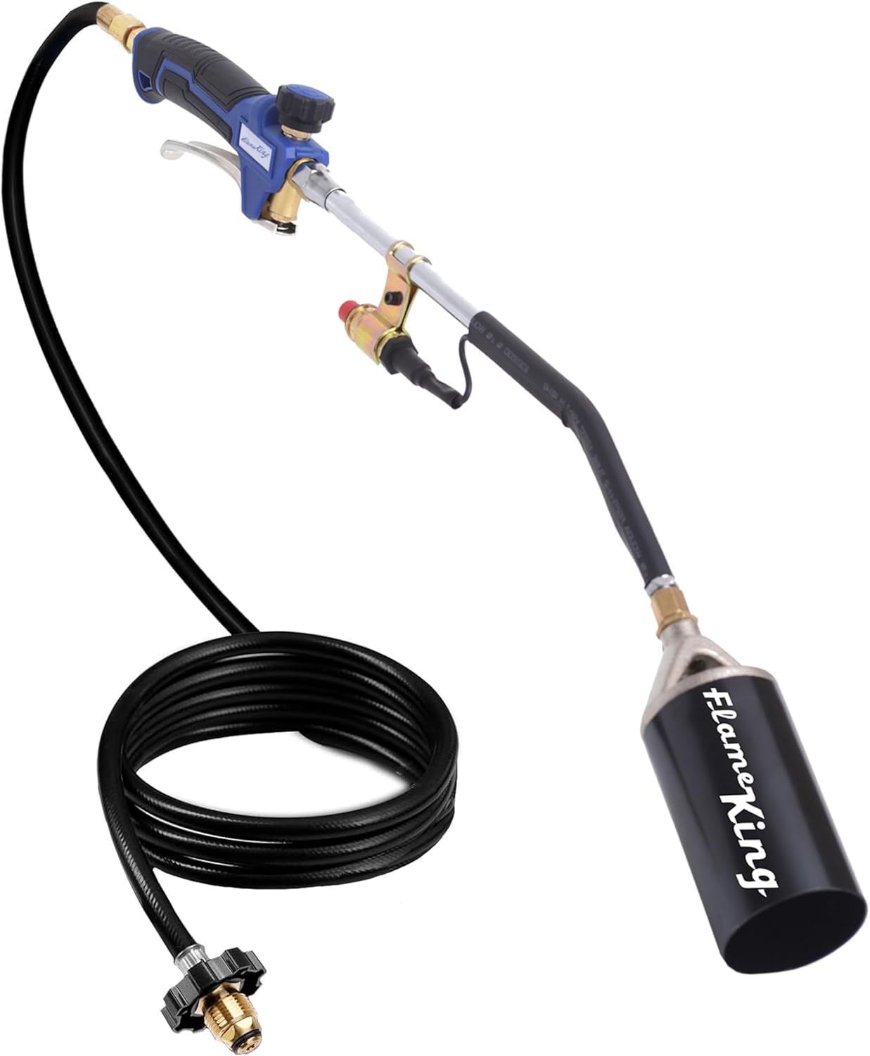 Flame King Propane Torch Kit Heavy Duty Weed Burner, 340,000 BTU with Piezo Igniter (Self Igniting), with 10-ft Hose for Weed Burning, Melting Ice and Snow, and Roofing Flame King Propane Torch Kit Heavy Duty Weed Burner, 340,000 BTU with Piezo Igniter (Self Igniting), with 10-ft Hose for Weed Burning, Melting Ice and Snow, and Roofing