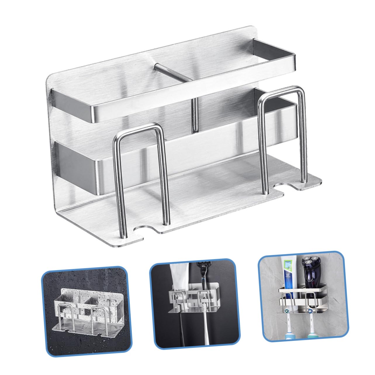 Zahnbürstenhalter Wandmontage Rostfreier Badezimmer Organizer mit Getrenntem Zahnpasta und Bürstenfach Rostfrei Langlebig für Elektr und Manuelle Bürsten