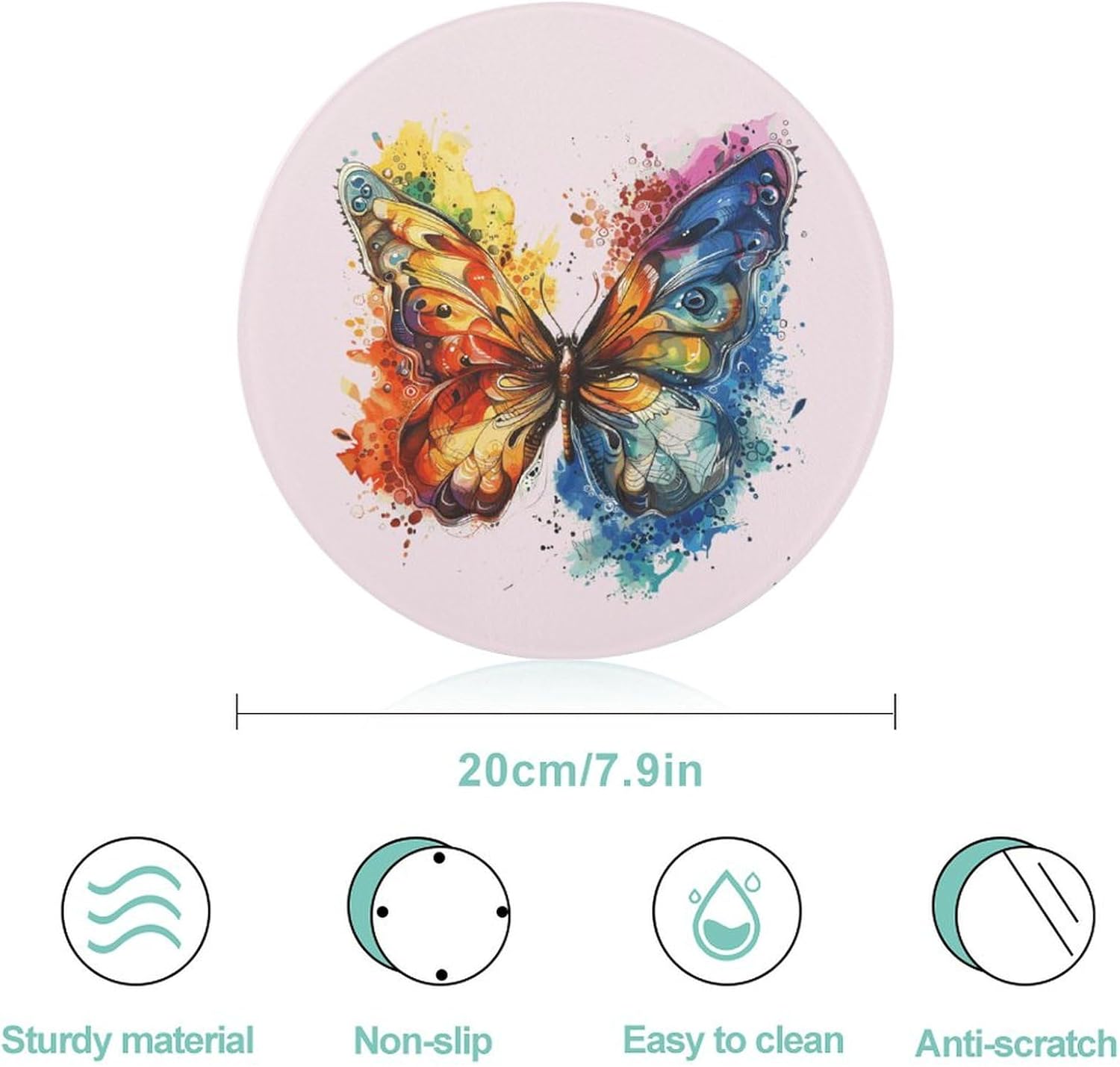 Watercolor Butterfly Kitchen Cutting Board Glass Chopping Block for Meat Vegetables and Fruits Ideal Home Gifts