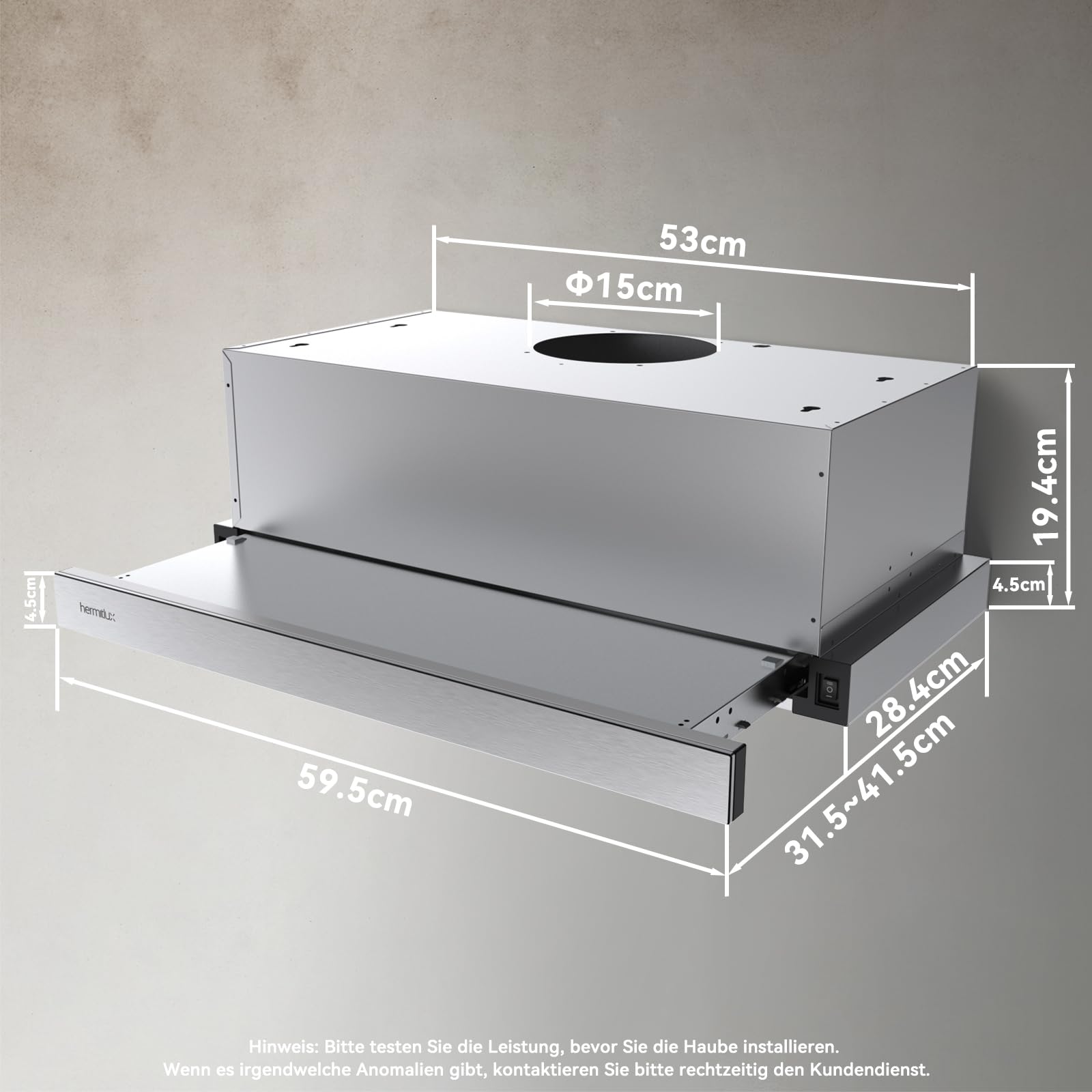 Hermitlux Dunstabzugshaube 60cm Flachschirmhaube Abluft/Umluft 350 m³/h LED-Beleuchtung 57dB A+++