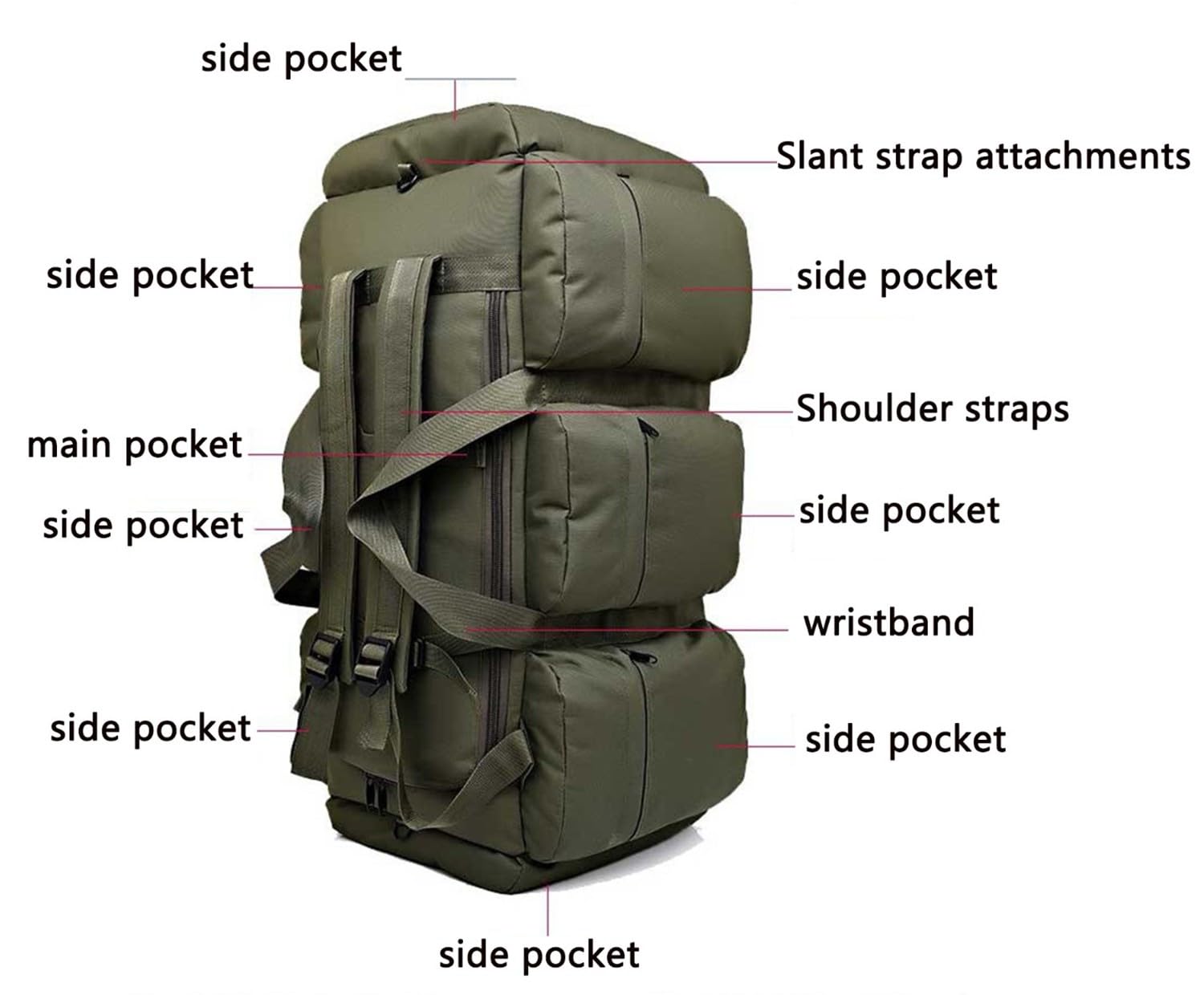 Zaino Tattico per attività All'aperto, 90 L, Zaino Militare, Zaino da Lavoro, Zaino da Lavoro, Zaino per Viaggi, Scuola, Sport, Bushcraft, Trekking, Campeggio, Escursionismo,Caccia, Pesca D