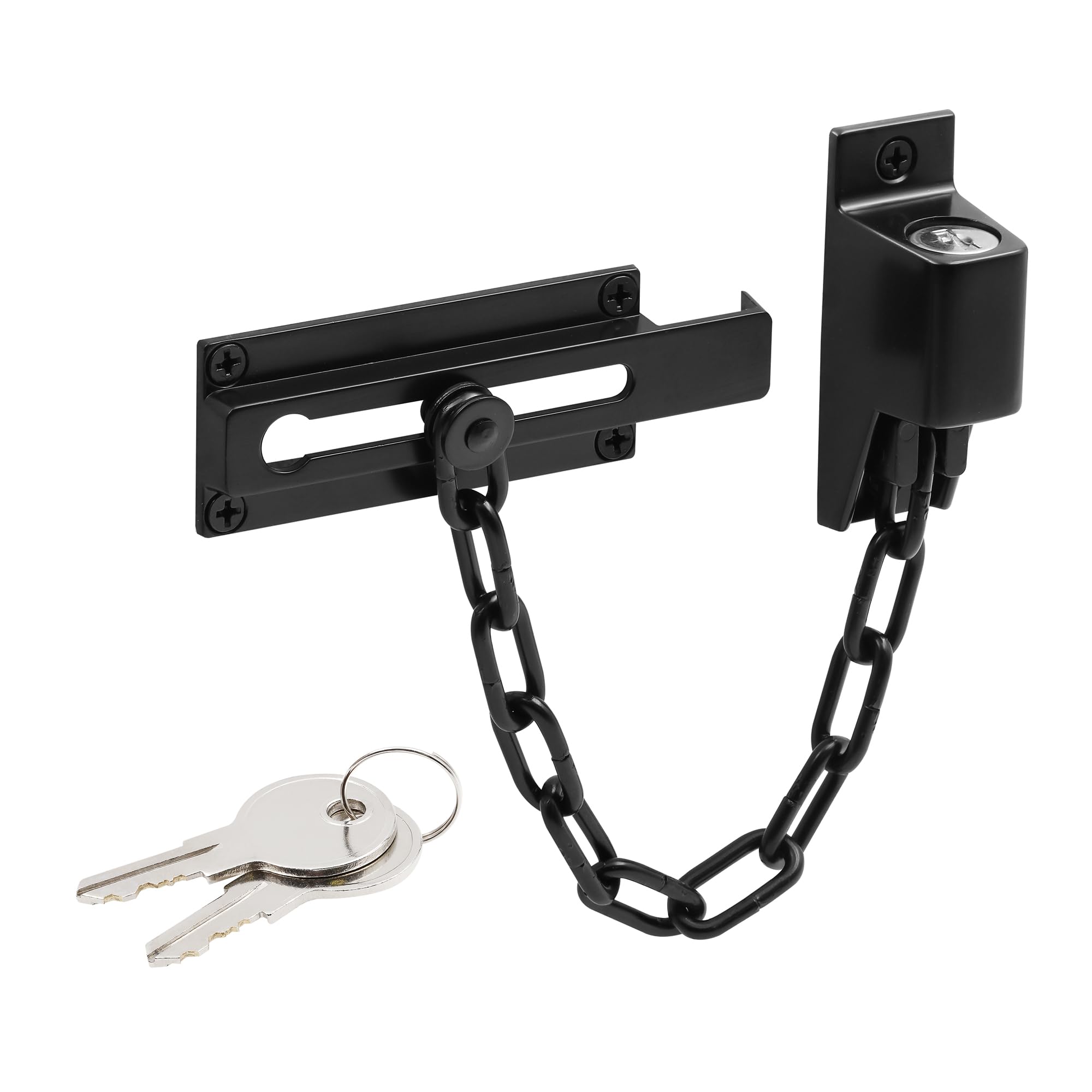 Prime-Line U 110938 Protection de porte à chaîne, Serrure avec Clé, Coins Carrés, Noir Mat (Lot de 1)