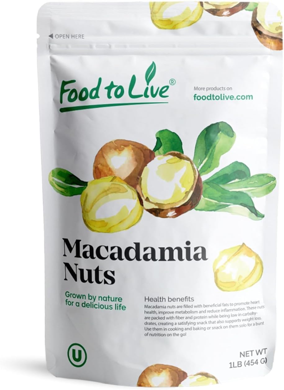Macadamia Nut Halves & Pieces, 1 Pound – Raw, Shelled, Unsalted, Kosher, Vegan, Bulk. Keto Snack. Good Source of Healthy Fats. Great for Baking, and as Topping for Salads, Yogurt.