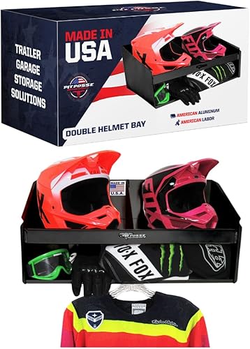 Pit Posse 448BK - Estante de aluminio de doble montaje para casco de gabinete, estante de aluminio cerrado para carreras, tienda y garaje,