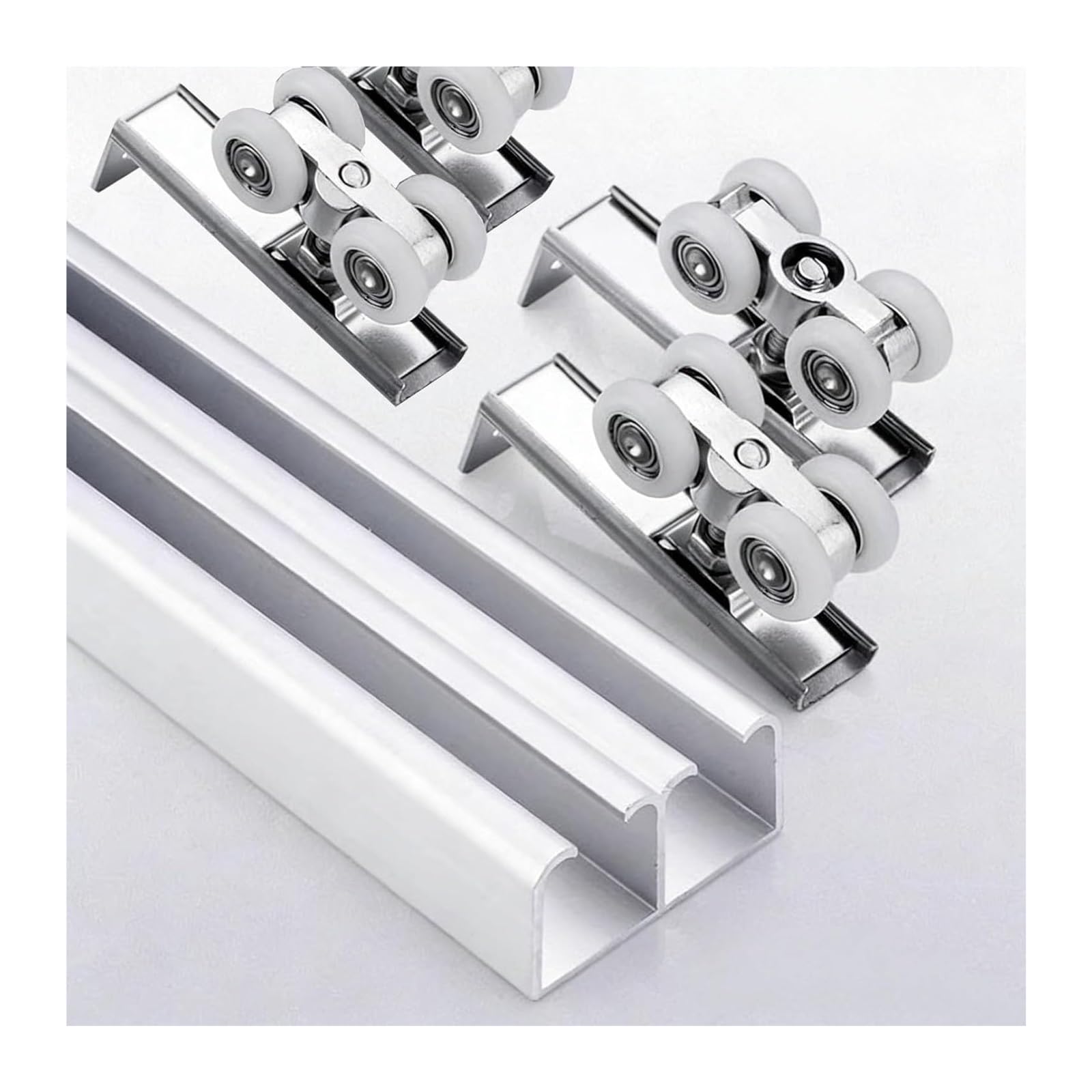 Sliding Door Track, Bypass Barn Door Hardware Kit Double Track Heavy Duty Silver Champagne 1.1-4.0m 18-24mm(Silver,3.9m/12.8ft)