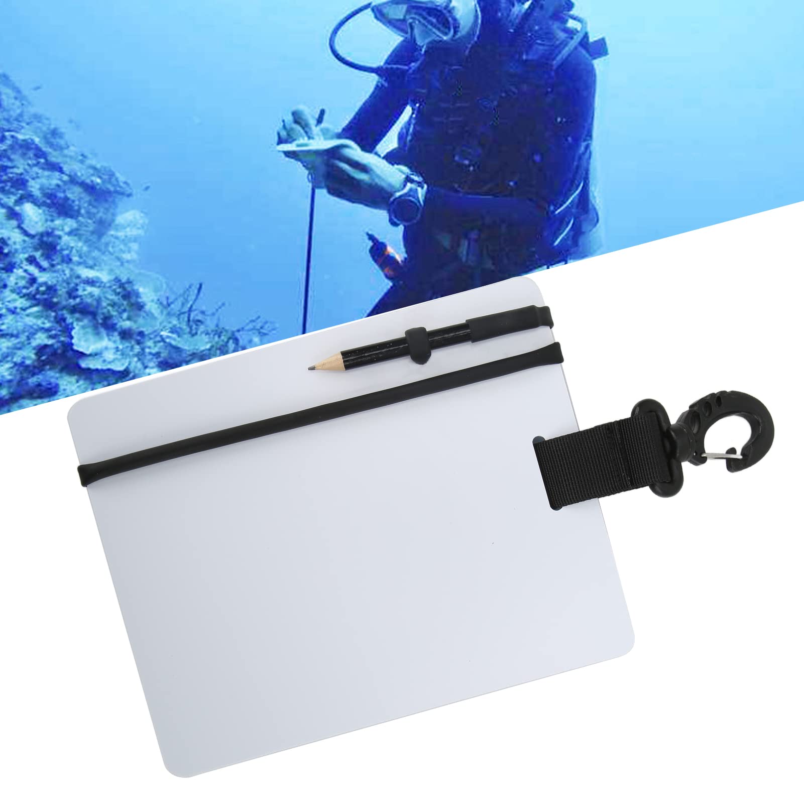 Tauch-Wordpad, Unterwasser-Schreibtafel, 360° drehbare Schnalle, kompakt, mit Bleistift zur Kommunikation beim Schwimmen(Groß 147 * 183 * 3mm)