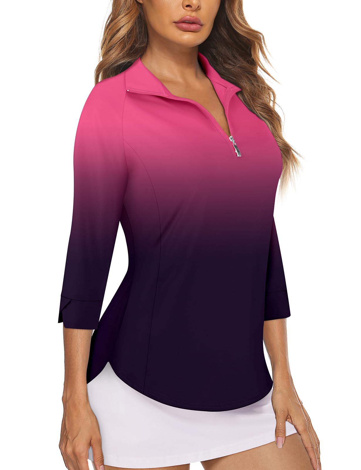 Cucuchy Style Womens Golf Shirt 3/4 Sleeve Quarter Zip Workout Tennis Tops Quick Dry UPF 50+ Shirts