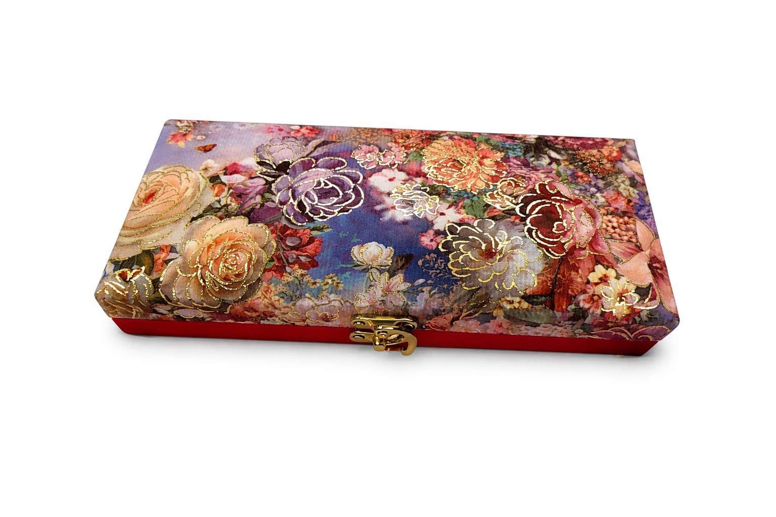 Elegant Floral Printed Hard Cash Box | Premium Gold Foil Design with Secure Metal Clasp | Stylish Handheld Purse for Weddings, Parties & Festive Gifting-image-4