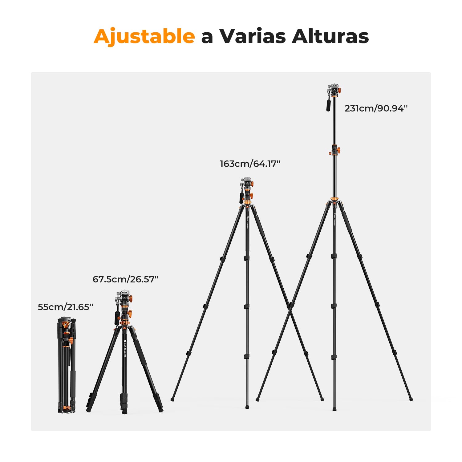 K&F CONCEPT Trípode Cámara 231cm con Cabezal Fluido T254A7+FH-03, Trípode con Columna Central de 90° y Monopie Desmontable para DSLR Videocámaras Cámaras