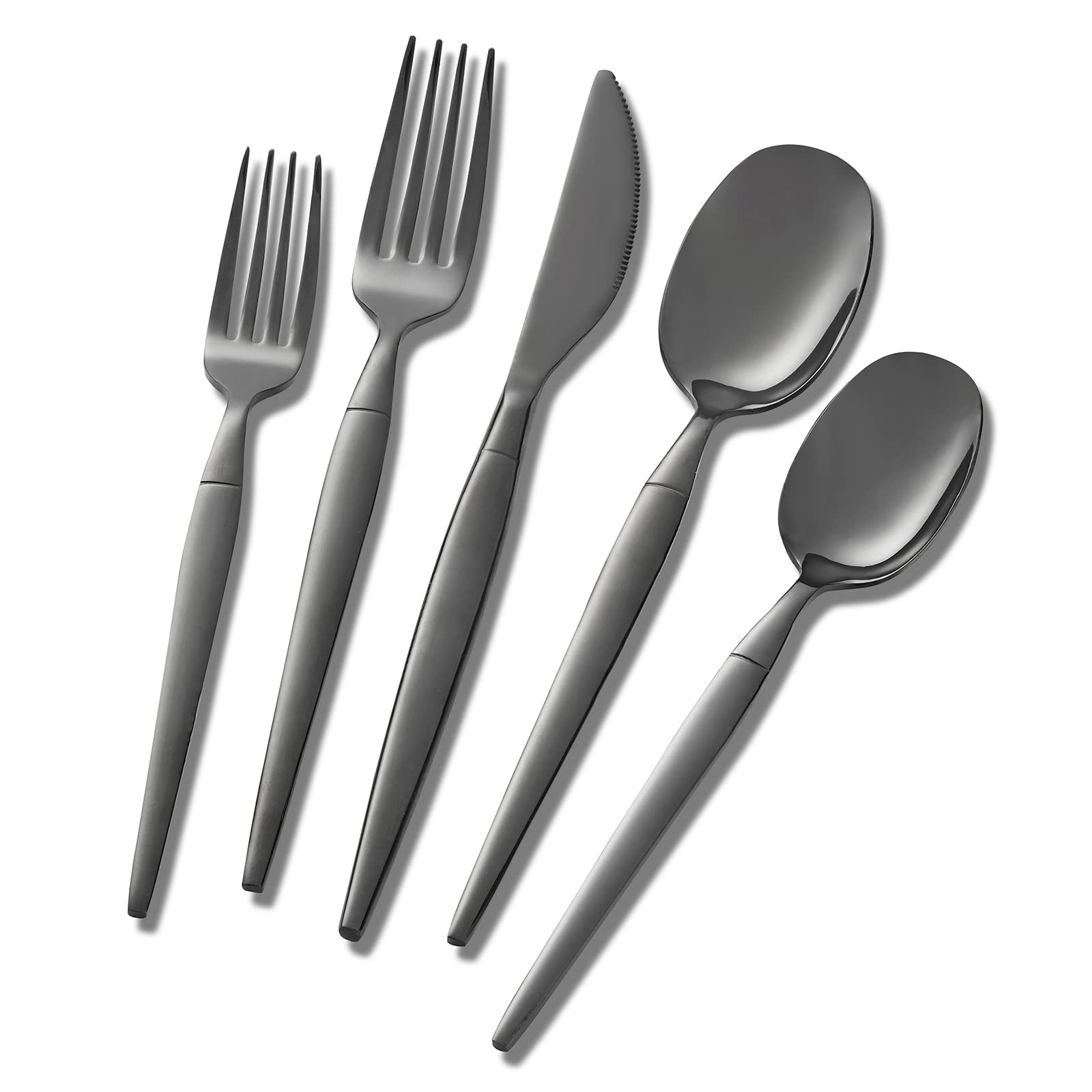 Rygten QU 40-piece Black Silverware Set, Unique Design Stainless Steel Flatware Set, Cutlery Set Spoons And Forks Knives Set, Tableware Set Service For 8, Dishwasher Safe