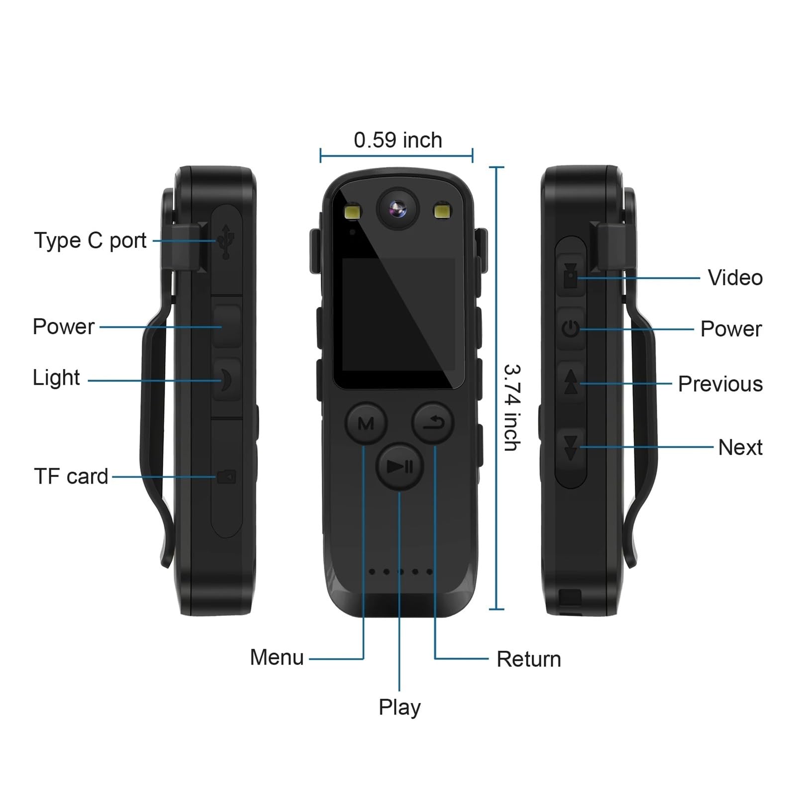 Kamera nasobna, A31 Mini aparat cyfrowy ekran FHD 1080P kamera montowana na ciele mała przenośna kamera ściśle kamera internetowa wideorejestrator samochodowy sport DV(With 8GB TF Card)