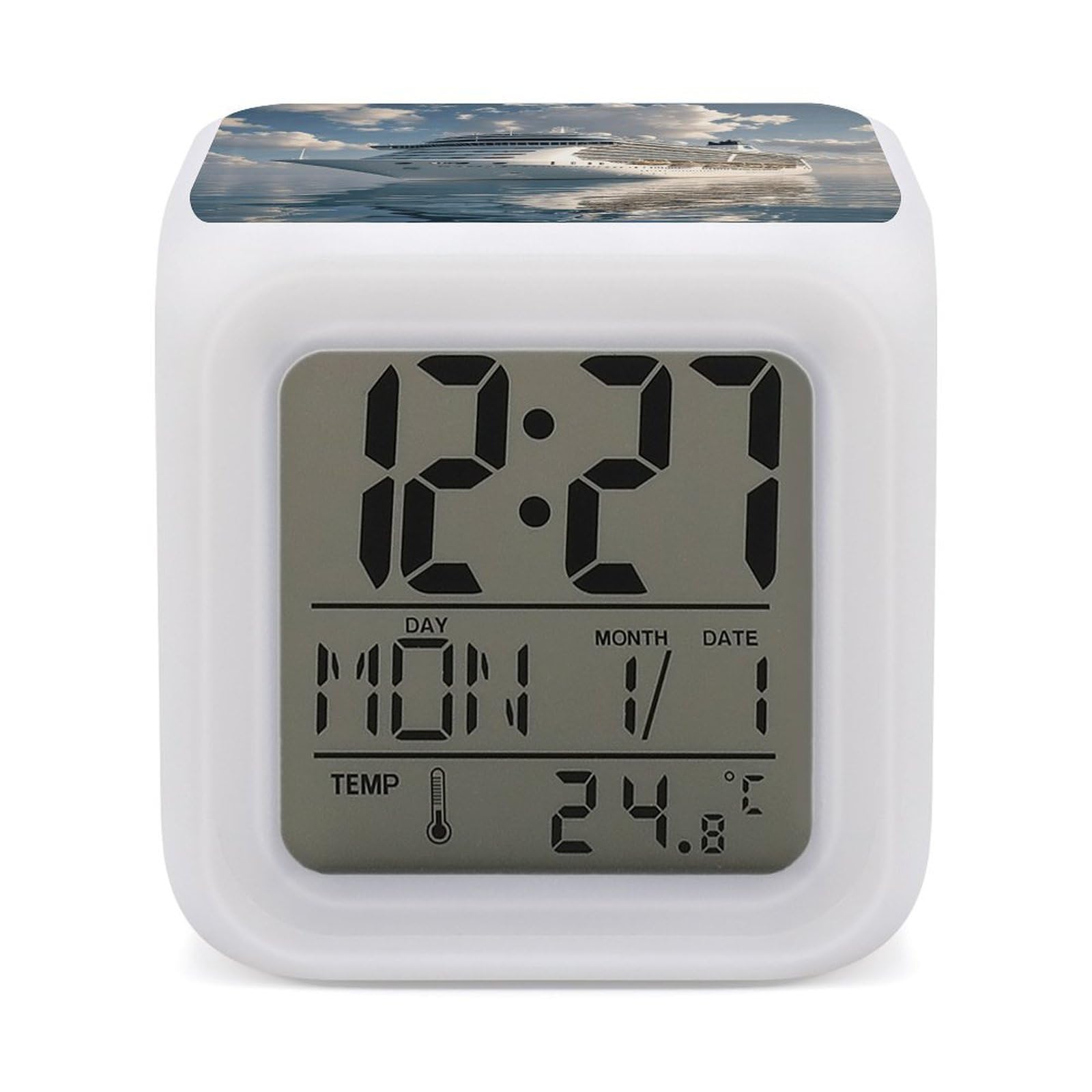 FekiLoot Cruise Ship Alarm Clock for Heavy Sleepers Small Digital Alarm Clock with Date Temperature Wake Up Digital Clocks with 7 Colors Changing Desk Clocks for Bedroom Bedside Nightstand