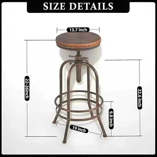 Miniatura 8 de Juego de 2 taburetes de bar industriales, taburetes giratorios retro de 26 a 32.3 pulgadas, silla de cocina extra alta, altura de mostrador de barra