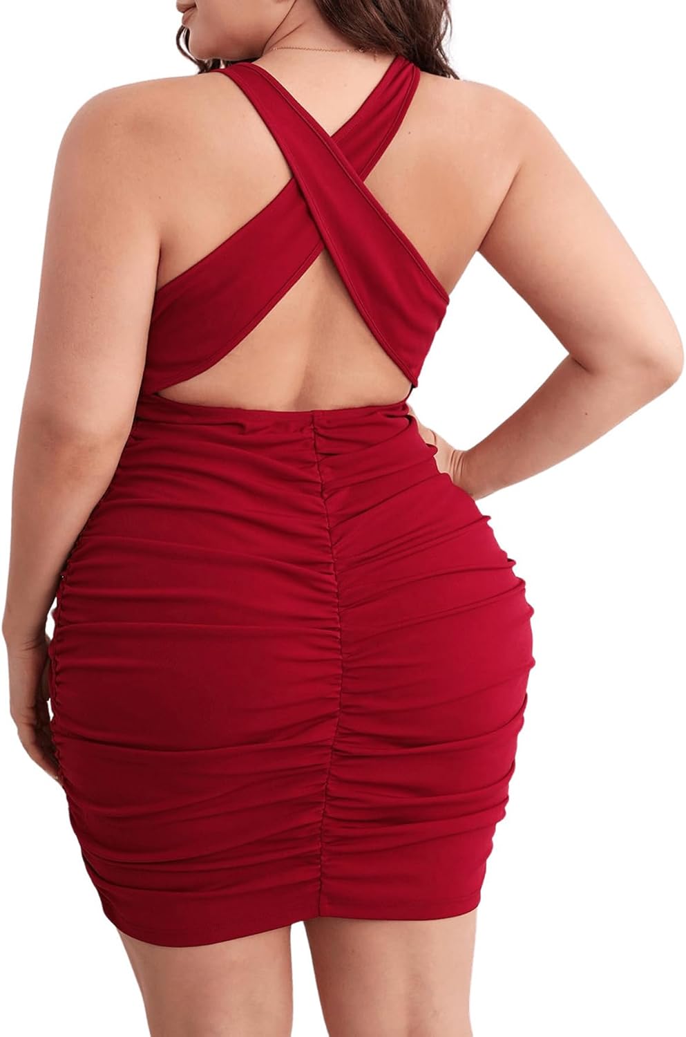 Floerns Women's Plus Size Criss Cross Backless Cocktail Party Bodycon Dress
