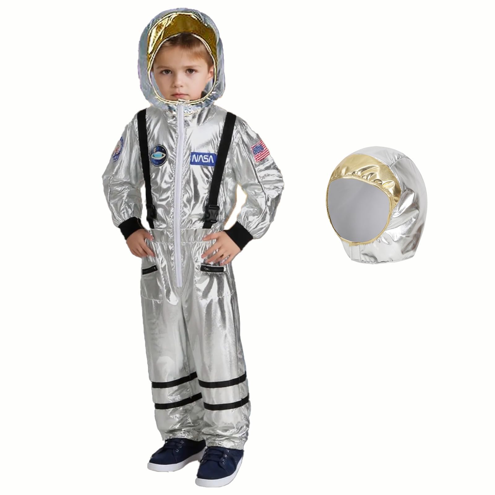 maxToonrain Kids Astronaut Costume Boys and Girls Silver Space Costume Spaceman Role Play Halloween Costume with Astronaut Helmet and Gloves (XXL)