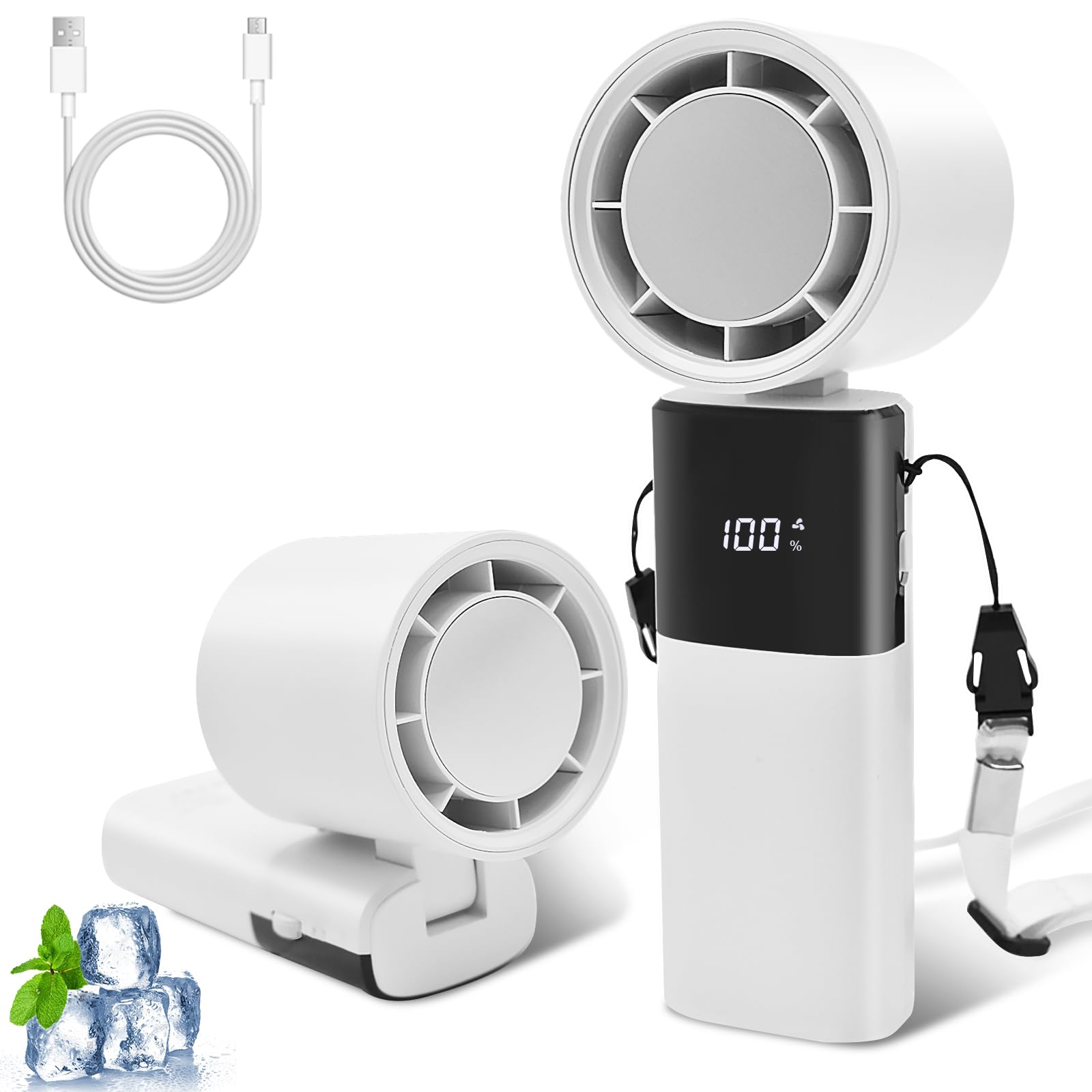 Ventilatore portatile turbo portatile con display digitale, velocità regolabile (1-100), mini ventilatore, ventilatore USB pieghevole a 90°, batteria ricaricabile da 4000 mAh, per esterni