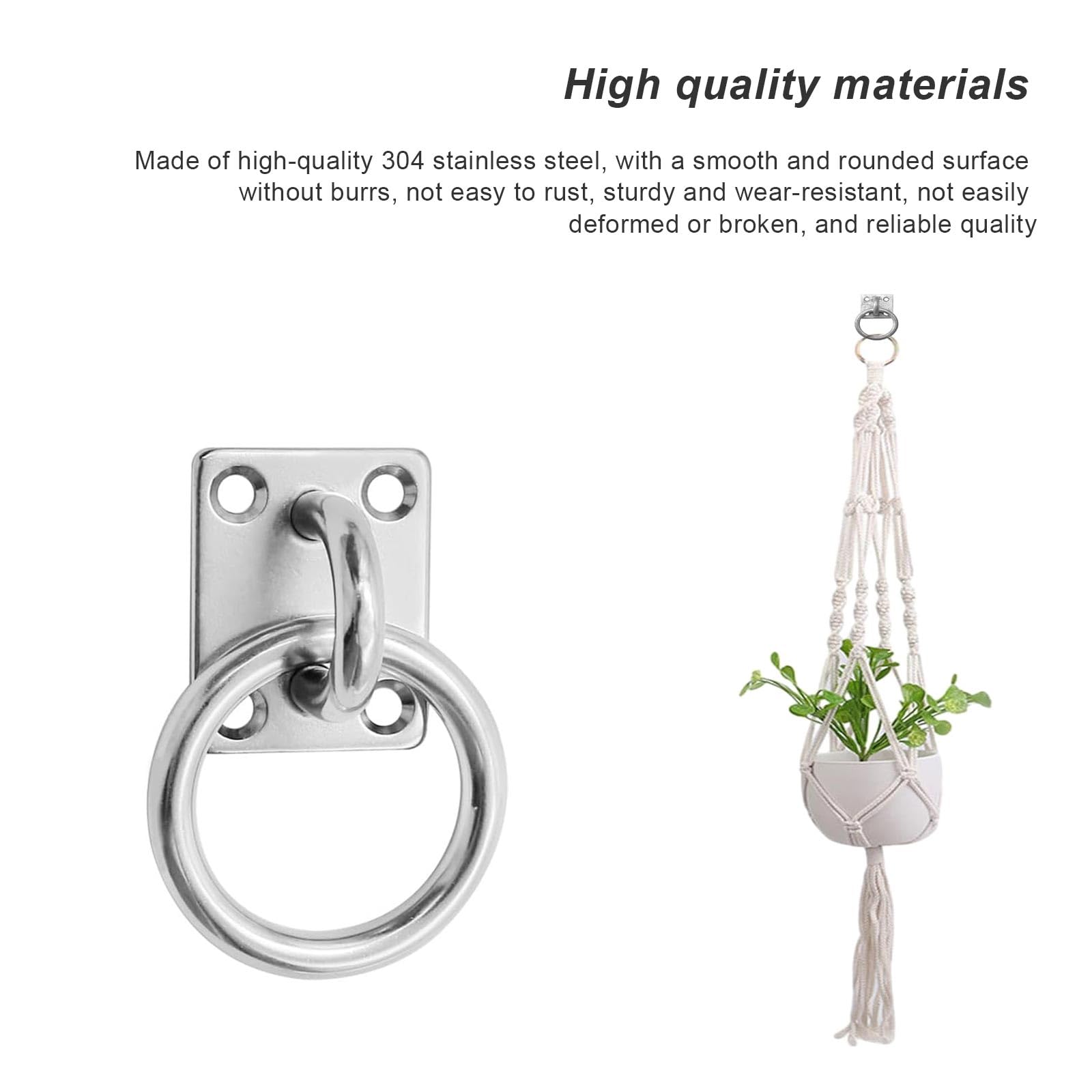 PARFCO Ganchos Anclaje Pared, 4 Piezas 304 Acero INOX Anillo para Atar Caballos, Ojal 5 mm, Cuadrado Argollas para Pared, con Tornillos y Tubo Expansión, para Columnas Madera, Paredes, Techos