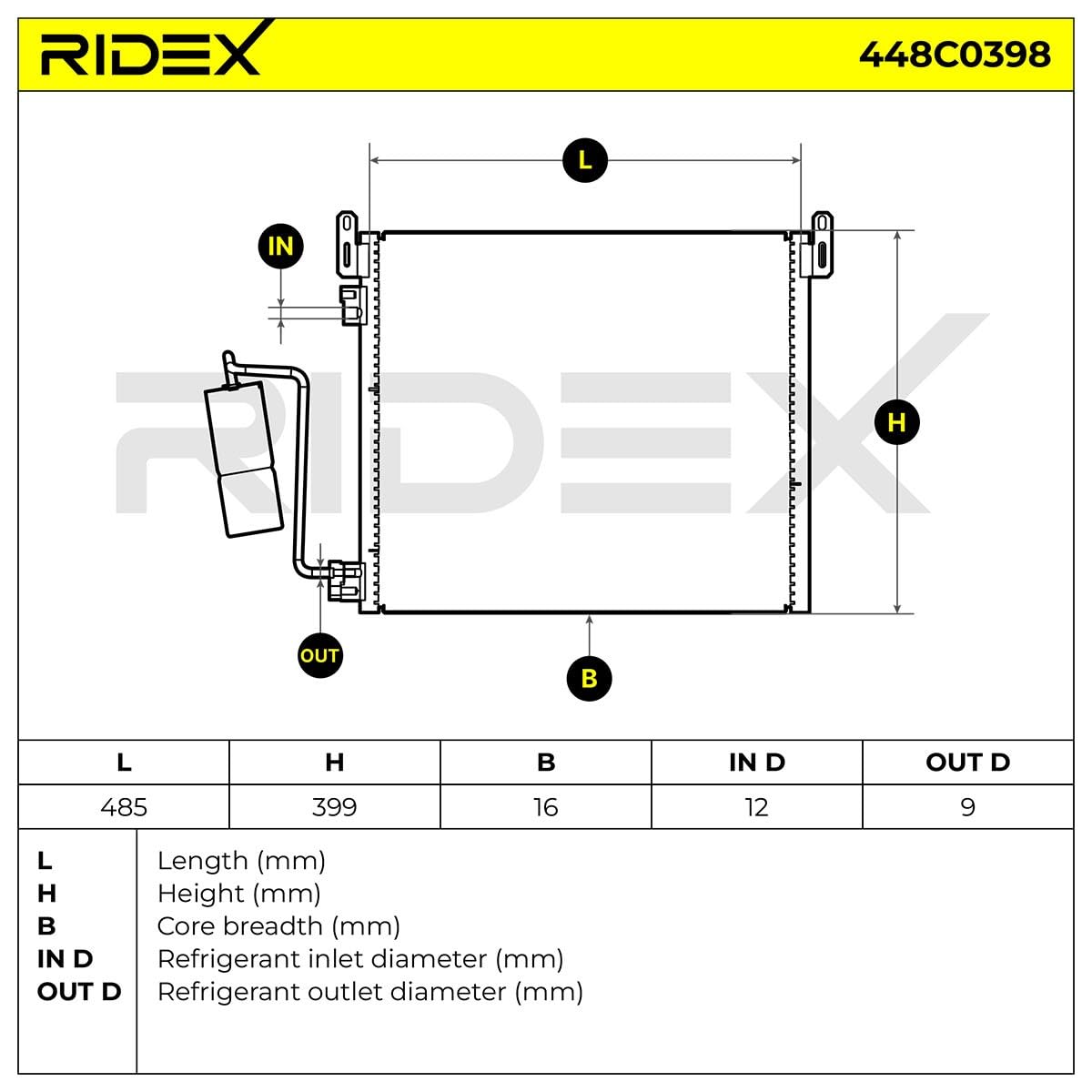 RIDEX 448C0398 Condensatore climatizzatore con essiccatore Compatibilità con OPEL AGILA B H08 Benzina