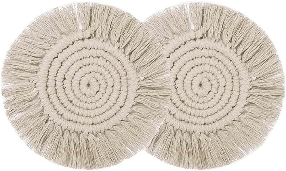 2Pcs Coasters For Drinks Boho Cute Macrame Absorbent Cup For Wooden Table Desk Home Decor