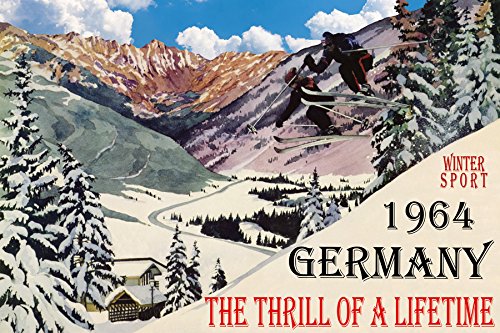 1964 Germany German Couple Jumping Ski Skiing The Thrill of a Lifetime Snow Mountains Winter Sport Tourism Travel Vintage Poster Repro 8"X10" Image Size on Matte Paper Fine Art Print Poster Shipped Rolled-up