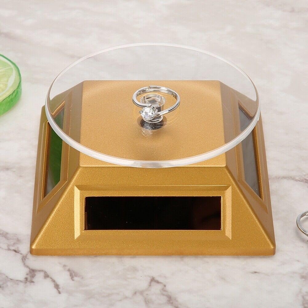 Solar Rotating Stand, 360 Degrees Turntable Rotating Showcase Jewelry Organizer Solar Powered Display Stand Shelf(Gold)
