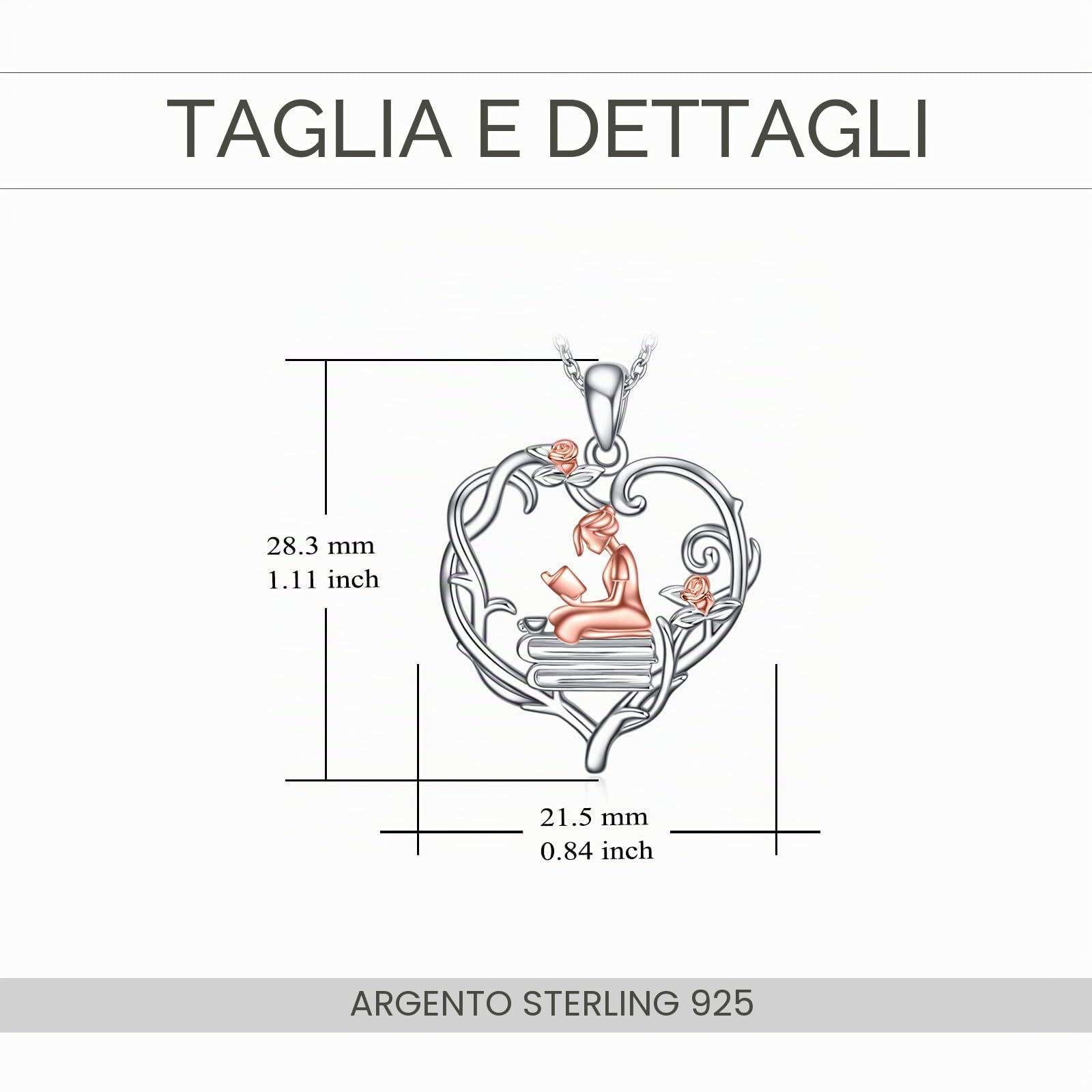 YFN Collana in argento Sterling 925 per amanti dei libri, con ciondolo a forma di ragazza che legge, regalo di laurea per ragazze, Argento sterling, Nessuna pietra preziosa