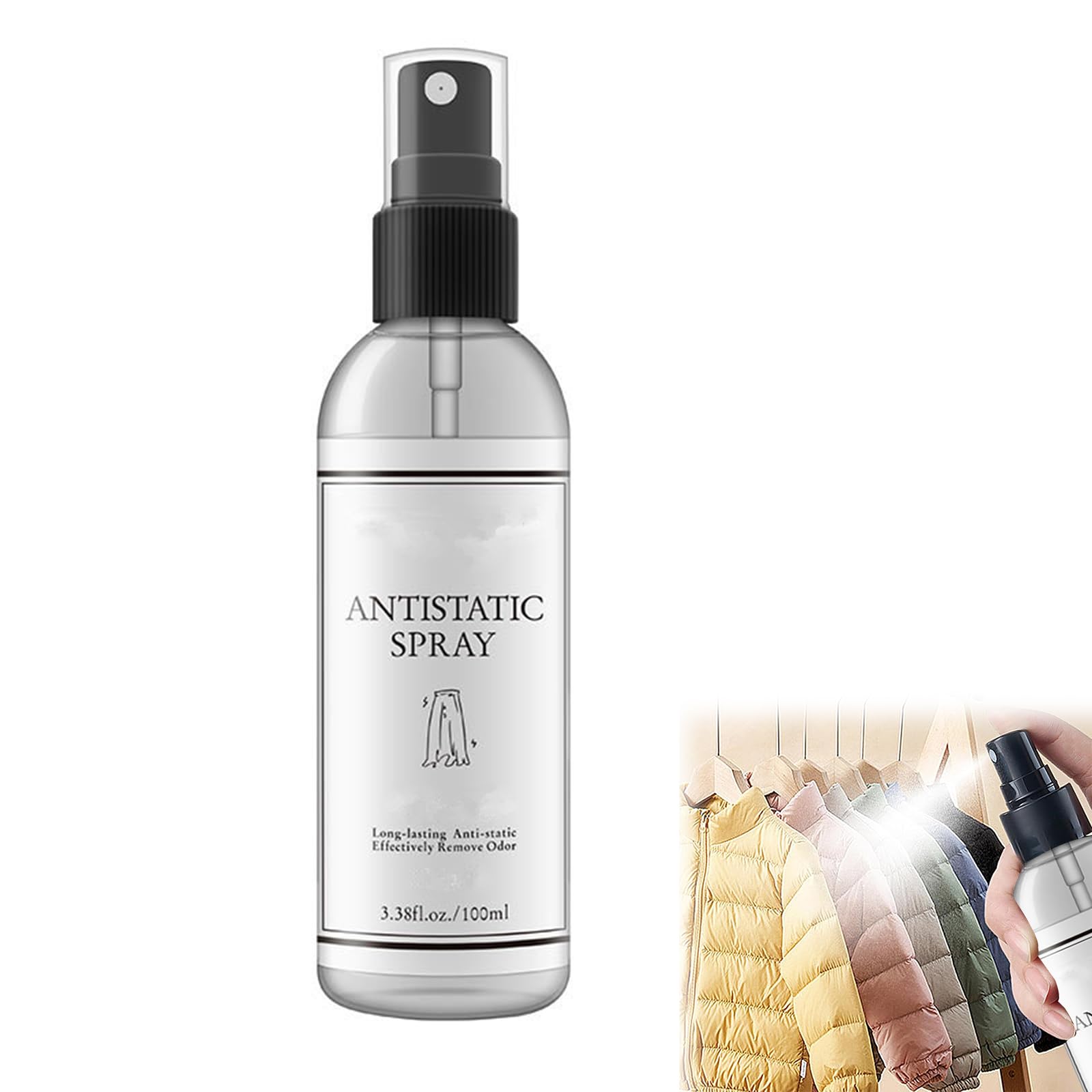 Spray Antistatico 100ml - Elimina Elettricit&agrave; Statica Da Vestiti, Auto E Tessuti, Effetto Immediato E Durevole