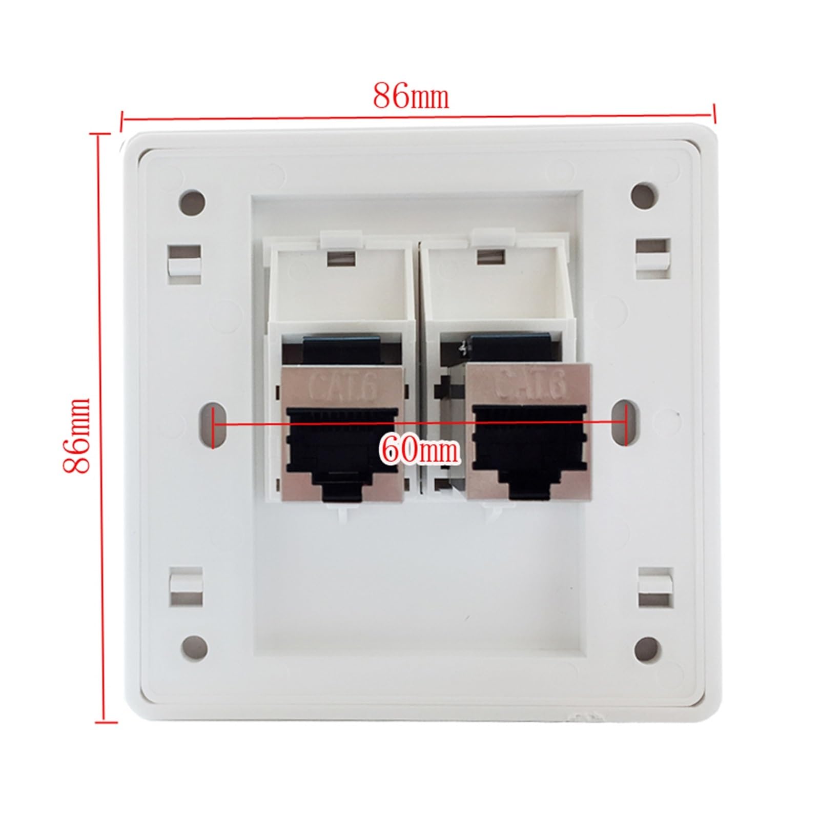 Pannello a parete con connettore LAN RJ45 CAT 6 con 2 porte schermate, spina e presa CAT6(86x86mm)