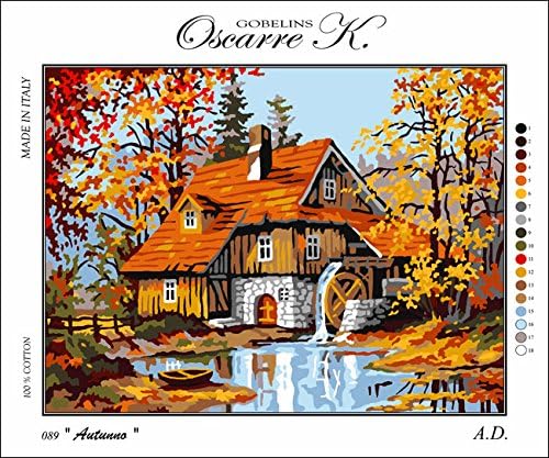 Krainer Needlepoint Kit Mill in autumn 19.7"x14.6" 50x37cm. printed canvas cod K89