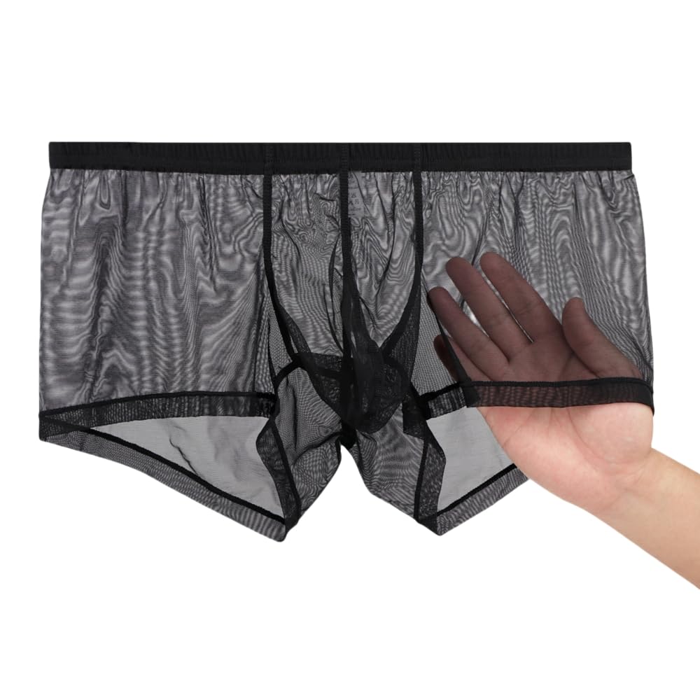 ZONBAILONMens Mesh Sexy Sheer See Through Boxer Briefs Bulge Enhancing Pouch Trunks Underwear Pack M L XL 2XL 3XL