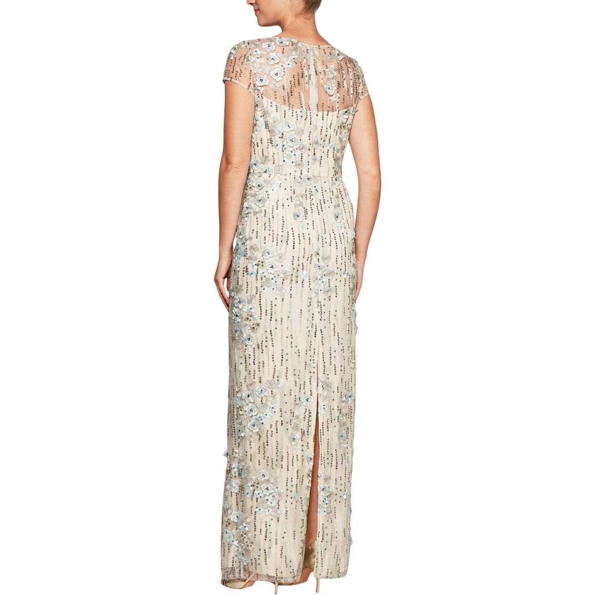 Alex Evenings Women's Long Embroidered Cap Sleeve Dress: 16 Cream