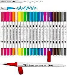Kit Canetas Brush Pen e Ponta Fina 2 em 1 Kit Profissional para Lettering Caligrafia Pintura e Desenho Canetinhas Coloridas Dual Tip para Artistas Estudantes e Adultos (24)