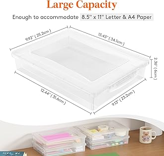 Lifewit 2 Pack Plastic Multi-Purpose Storage Box with Latching Lids, Clear A4 Paper Storage, Classroom Organization, Storage Containers for Board Game, Craft, Document, Magazine, Art Supplies