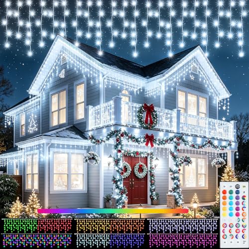 Image of Pooqla 35 Colors Icicle Lights for Outside, 114FT Icicle Christmas Lights