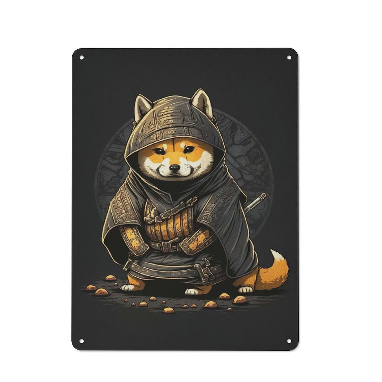 Junmoney Style-10 Cosy Shiba Samurai Warrior Metal Plaque 40X30cm, Kitchen Wall Decor For Kitchen, Cafe, Pantry Or Dining Room
