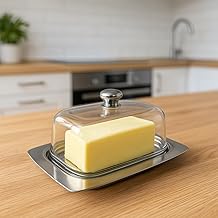 Porta Manteiga Manteigueira em Aço Inox com Tampa Acrílica para Cozinha Premium