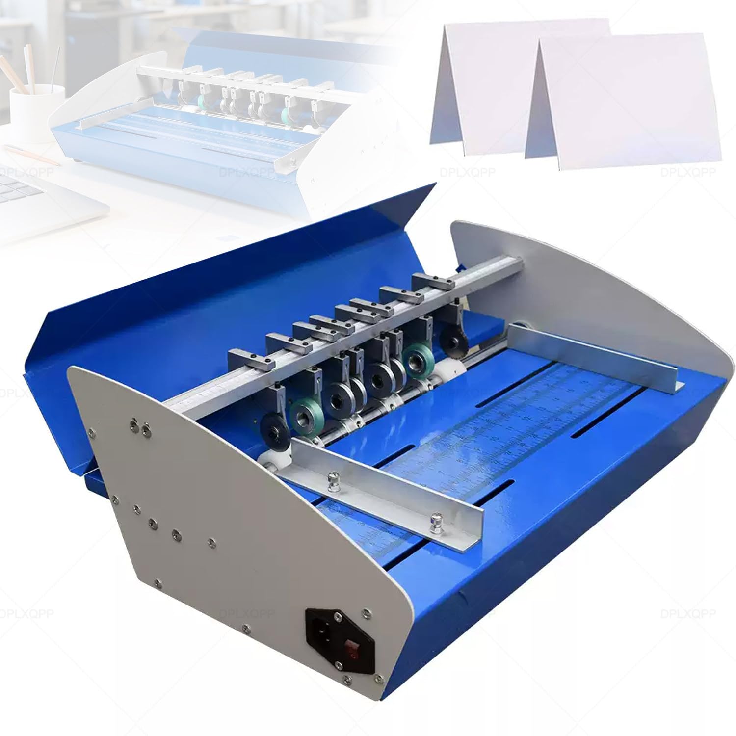 Máquina de plegado eléctrica 3 en 1, perforadora y cortador de línea punteada, ancho máximo de papel de 520 mm para invitaciones, tarjetas, menús, creaser de escritorio para pequeñas empresas y