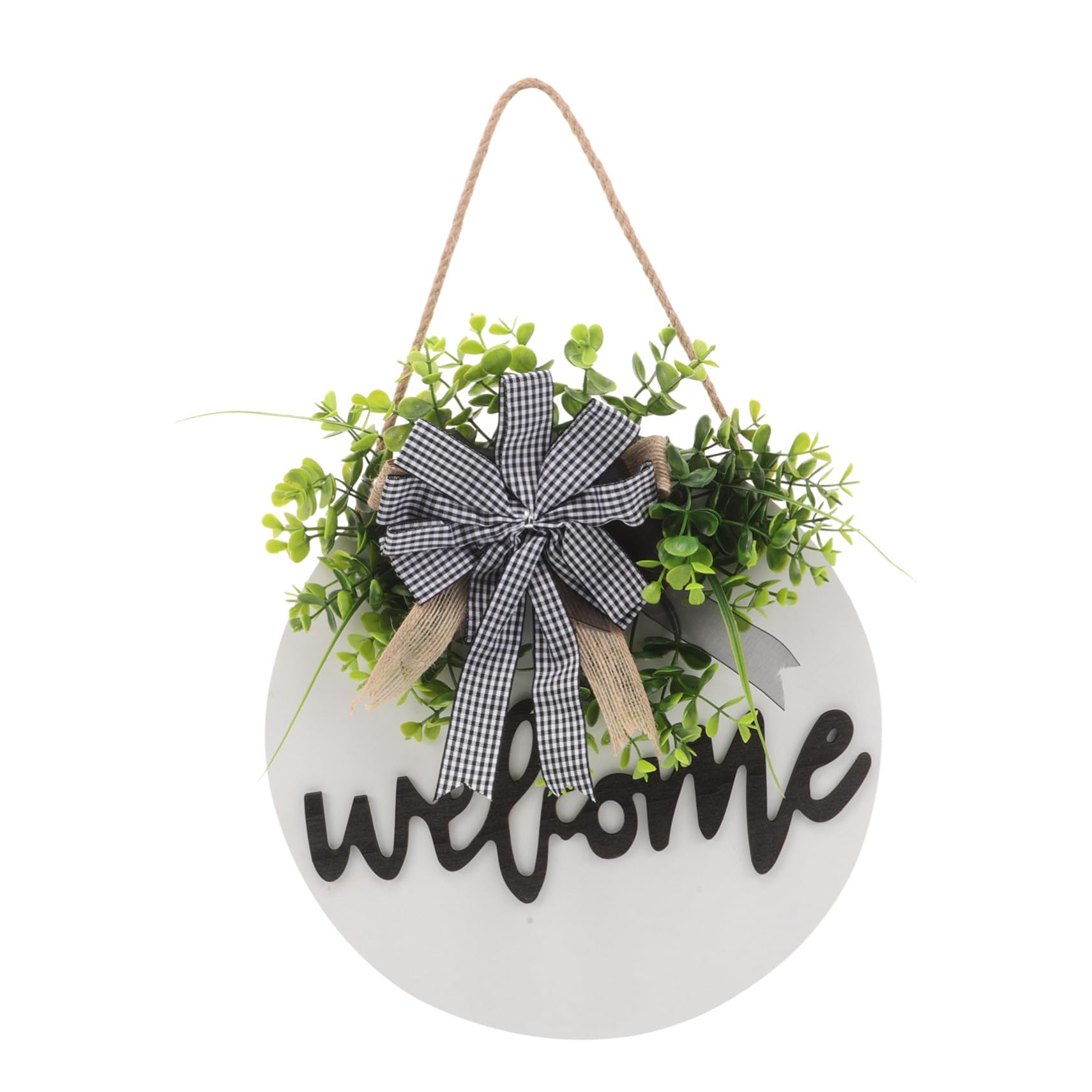 Plaque de porte printanière et couronne de bienvenue ronde en bois rustique avec nœud floral