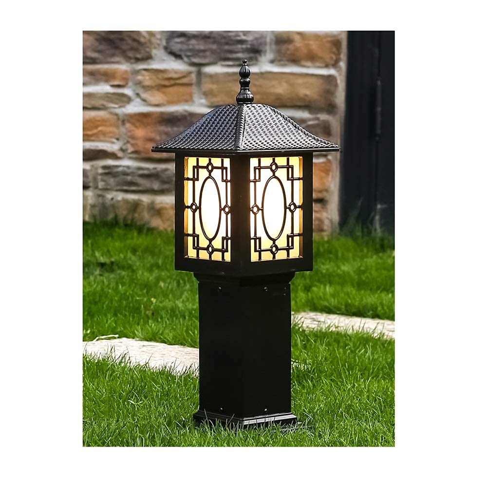 Poste de luces Acabado en negro Antiguo exterior Impermeable Columna Faro Decoración de jardín Poste Luces de pilar Linterna de pared con vidrio transparente IP42 para exterior Patio Deck Street Fence
