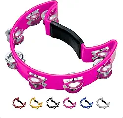 Pandeiro Meia Lua Profissional Pandeirola de Mão Colorida Instrumento Percussão Musical Em ABS (Rosa)