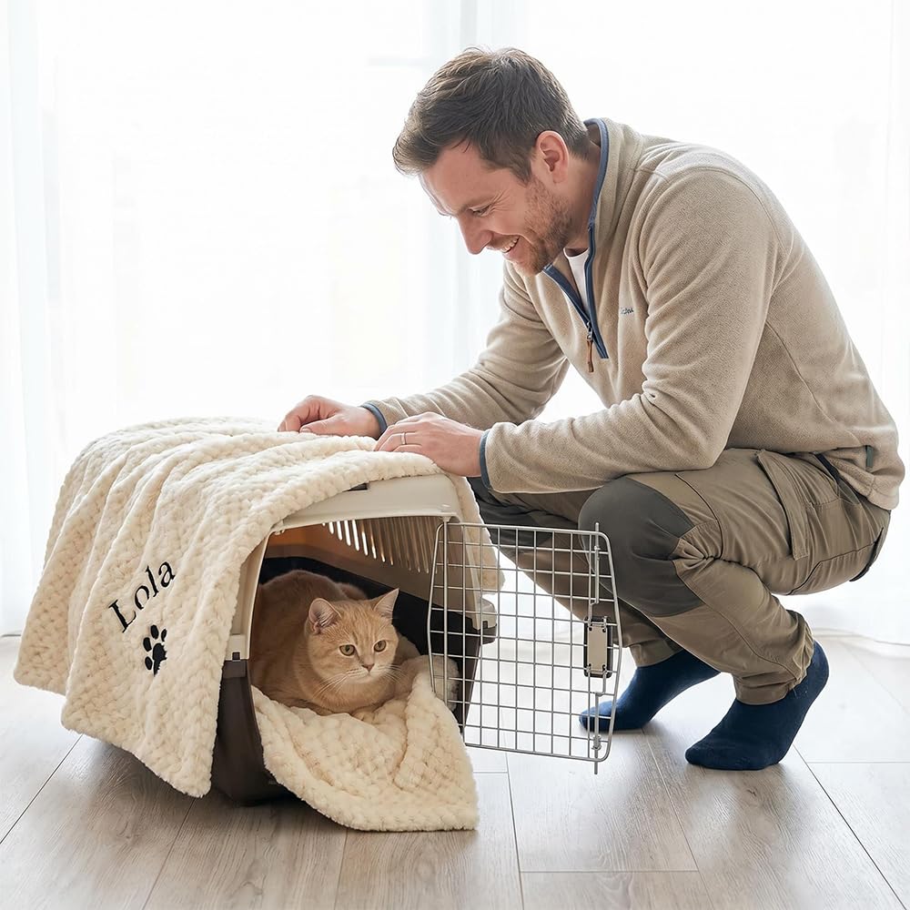 Plaid Chien Personnalisée pour Chien avec Son Nom, Couverture sur Mesure pour Animaux de Compagnie avec Nom et Empreinte, Motifs au Choix, Protection Canapé Fauteuil, Confortable