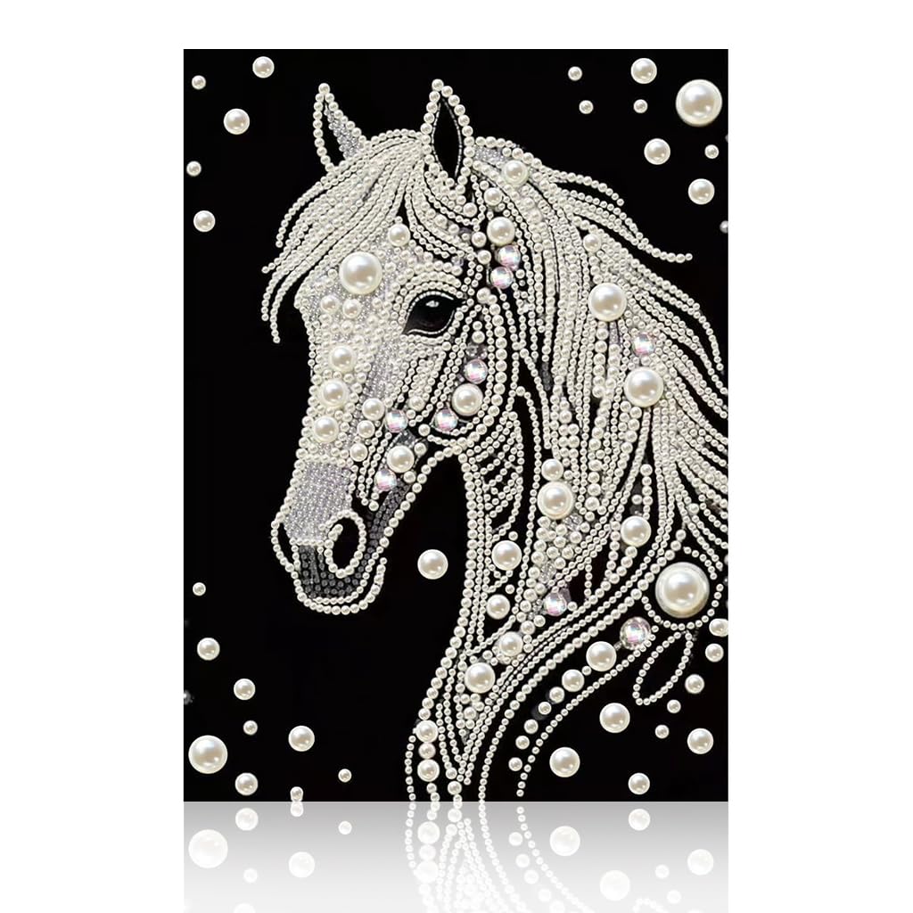 HASTHIP® 5D Diamond Art Kit Special Shape Pearl Painting Horse 12×16 Inch