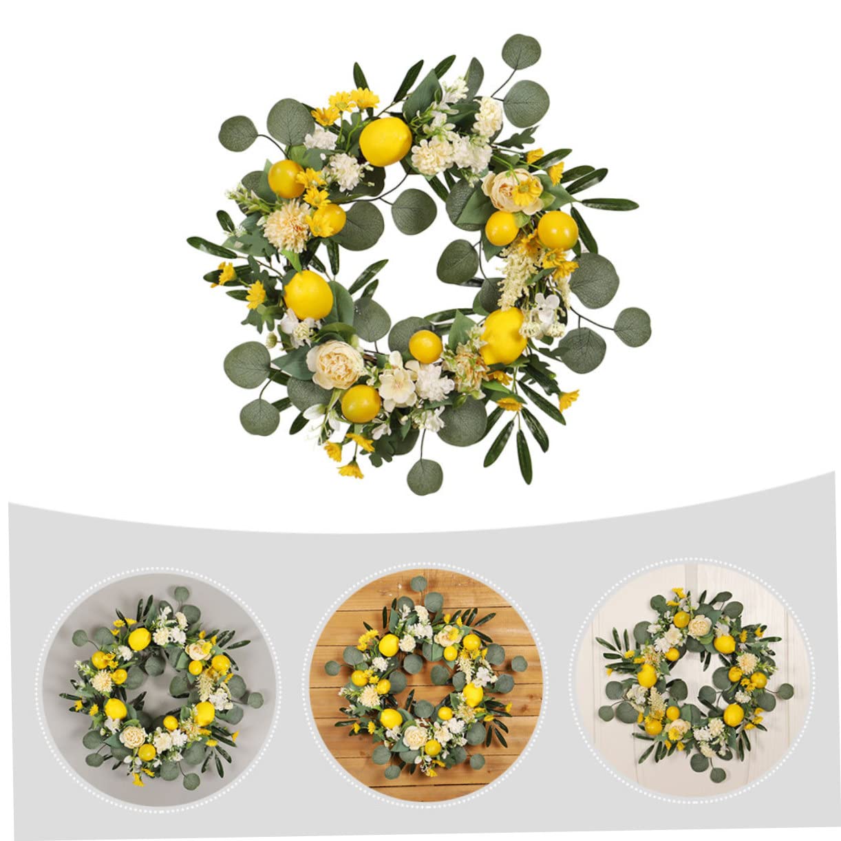 Sommerlicher Zitronenkranz mit Peonie und Eukalyptusblättern Künstlicher Türkranz für Haustürdekoration Langlebiger Pflegeleichter Dekokranz für Sommerfest und Hochzeit
