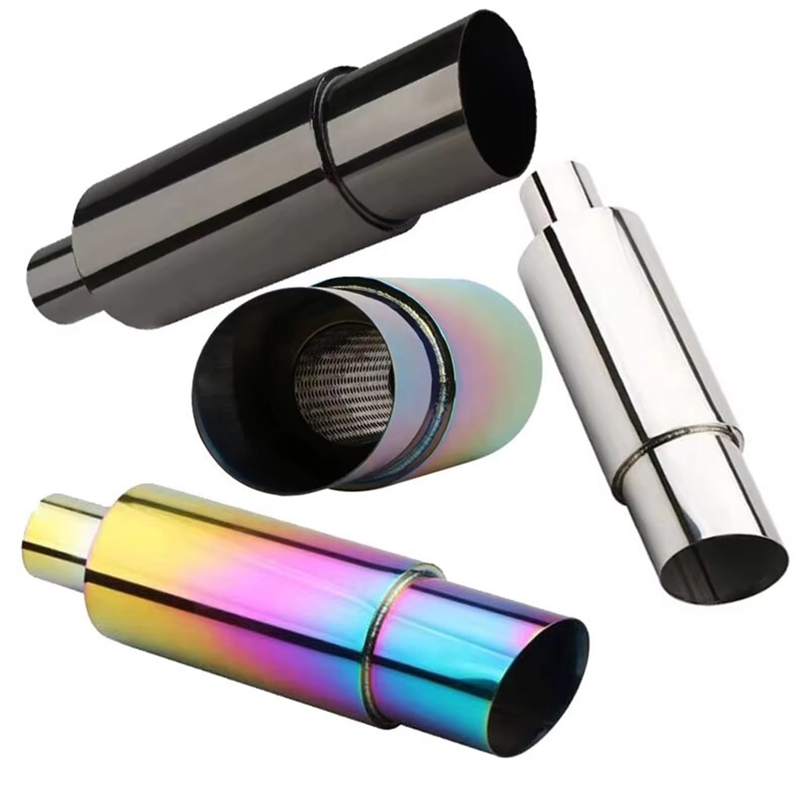 Car Silencer 55mm tłumik wydechowy samochód rura wydechowa ze stali nierdzewnej uniwersalny prosty bęben zagęścić układ(Coloful)