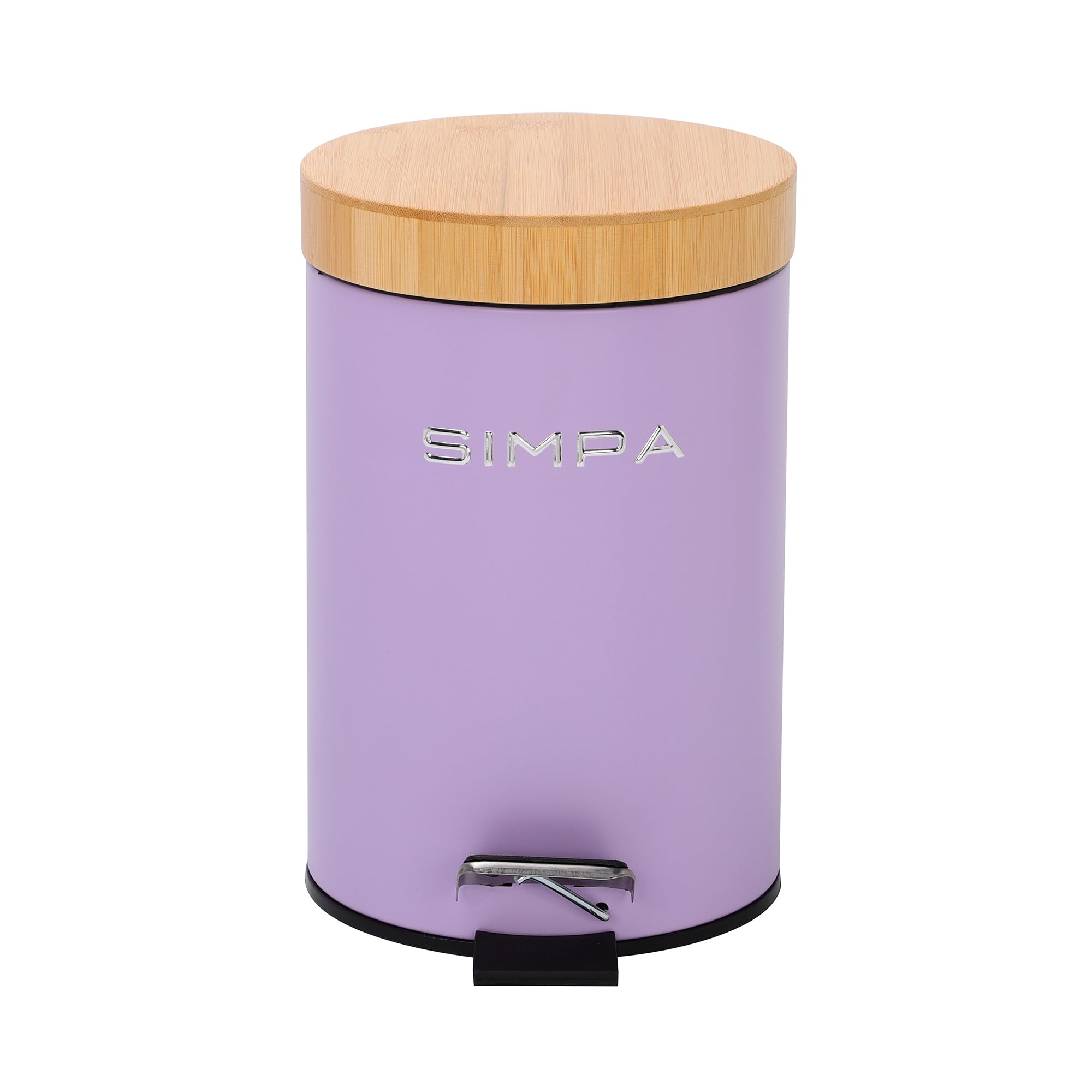 simpa 3L 3 Litre Matt Lilac Slim Soft-Closing Pedal Dustbin with Bamboo Lid